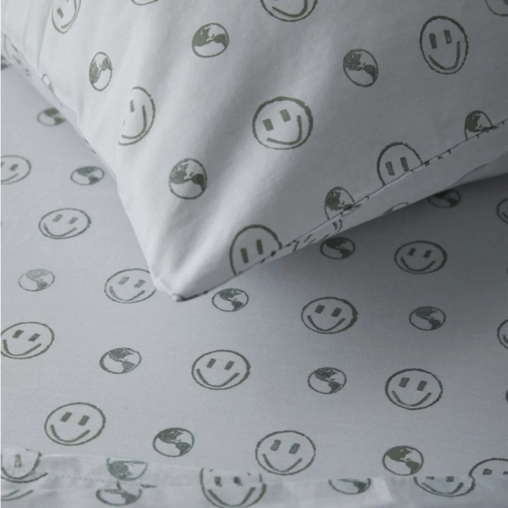 Urban Outfitters Twin XL Gray Sheet Set Happy Earth